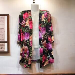 Slinky Brand Women's Floral Print Open Front Cardigan | Size S
